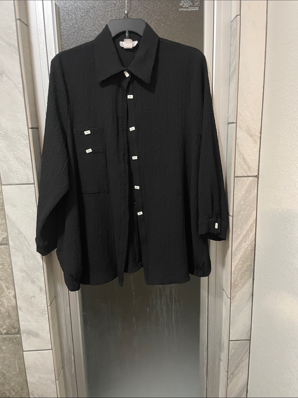 Women’s Black Textured Button-Up Blouse